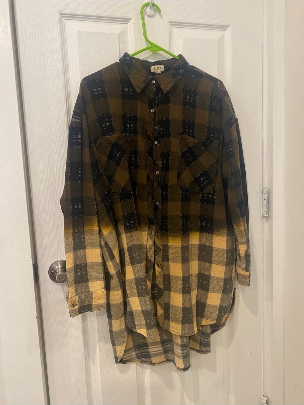 Plaid Button-Up Shacket in Black and Mustard